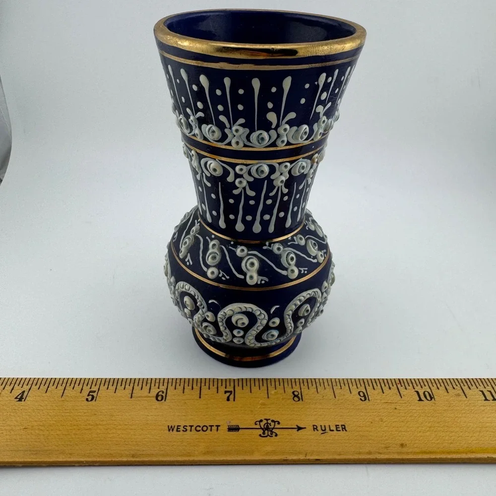 Lucas Vase Small Cobalt Blue Excellent‎ Handmade 24K Gold Greece Relief Decor